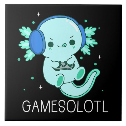 かわいいゲームウーパールーパー ゲーマー タイル (正面)