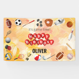 かわいいゲームタイムスポーツボール子供の誕生日へようこそ 横断幕
