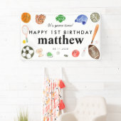 かわいいゲームタイムスポーツボール子供の誕生日へようこそ 横断幕 (インサイチュ)