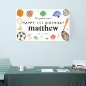 かわいいゲームタイムスポーツボール子供の誕生日へようこそ 横断幕 (トレードショー)