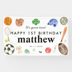 かわいいゲームタイムスポーツボール子供の誕生日へようこそ 横断幕