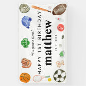 かわいいゲームタイムスポーツボール子供の誕生日へようこそ 横断幕 (縦)