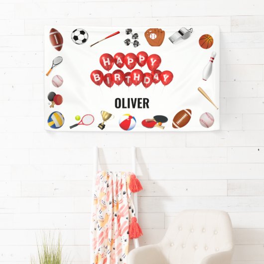 かわいいゲームタイムスポーツボール子供の誕生日へようこそ 横断幕 (インサイチュ)