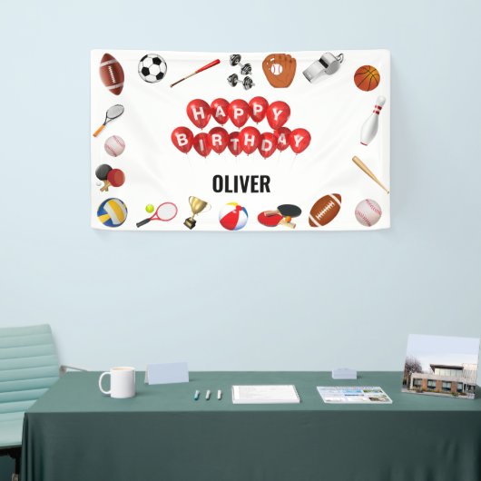 かわいいゲームタイムスポーツボール子供の誕生日へようこそ 横断幕 (トレードショー)