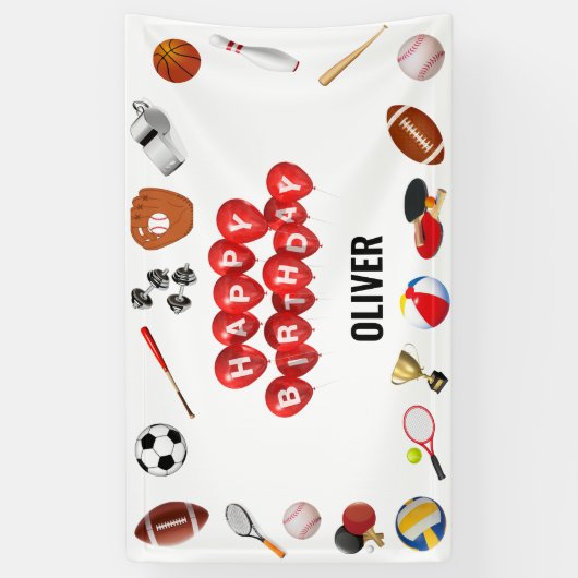 かわいいゲームタイムスポーツボール子供の誕生日へようこそ 横断幕 (縦)