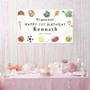 かわいいゲームタイムスポーツボール子供の誕生日へようこそ 横断幕