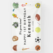 かわいいゲームタイムスポーツボール子供の誕生日へようこそ 横断幕 (縦)