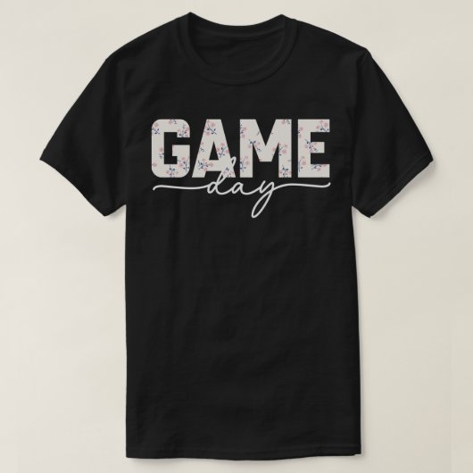 かわいいゲームデーの精神を感じる軽やかな花柄スポーツママ Tシャツ (デザイン正面)