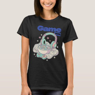 かわいいゲーム風デザインのシリアルヘッドホングラフィック Tシャツ