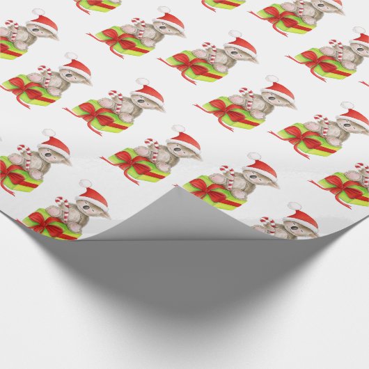 かわいいコアラおよびギフトの芸術のホワイトクリスマスの包むこと ラッピングペーパー (角)