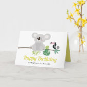 かわいいコアラおよびToucanの熱帯ハッピーバースデー カード (黄色い花)