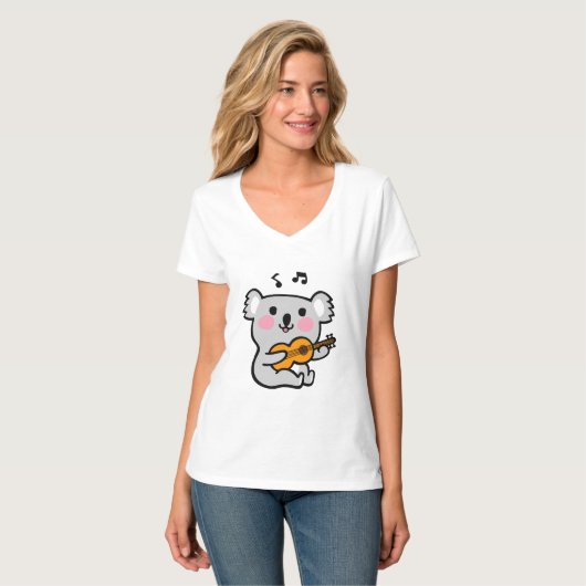 かわいいコアラがギターを演奏する Tシャツ (正面フル)