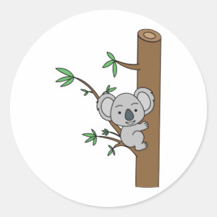 かわいいコアラがユーカリの木を登る ラウンドシール