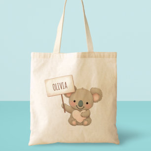 かわいいコアラが名前プレートを持っているデザイン トートバッグ