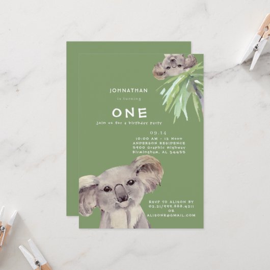 かわいいコアラつるベアウィズウィズ誕生日 招待状 (正面/裏面インサイチュ)