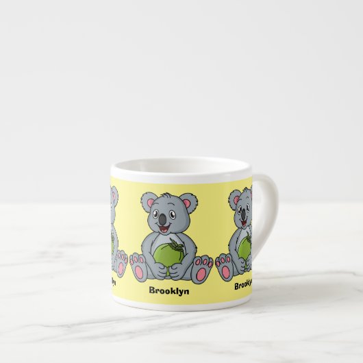 かわいいコアラとココナッツ漫画イラストレーション エスプレッソカップ (正面右)