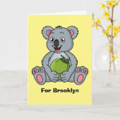 かわいいコアラとココナッツ漫画イラストレーション カード (黄色い花)