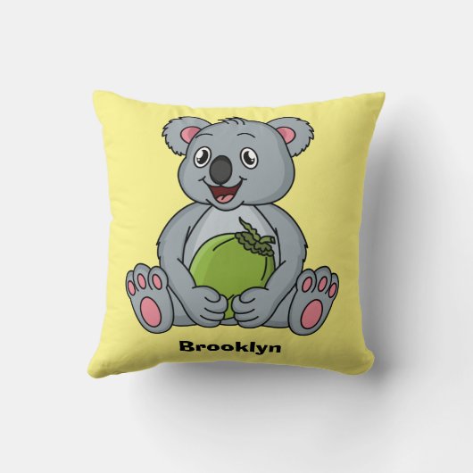 かわいいコアラとココナッツ漫画イラストレーション クッション (裏面)