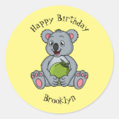 かわいいコアラとココナッツ漫画イラストレーション ラウンドシール (正面)