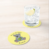 かわいいコアラとココナッツ漫画イラストレーション ラウンドペーパーコースター (インサイチュ)