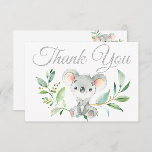 かわいいコアラとユーカリ赤ちゃんシャワーありがとう サンキューカード (正面/裏面)
