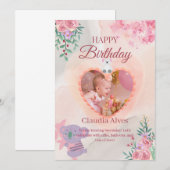 かわいいコアラと女の子の誕生日カード 子供のハッピーバースデー サンキューカード (正面/裏面)