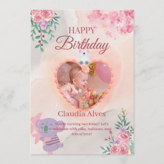 かわいいコアラと女の子の誕生日カード 子供の誕生日におめでとう サンキューカード