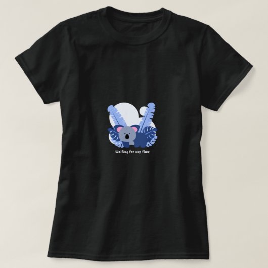かわいいコアラのキャラクター ヤシの葉 Tシャツ (デザイン正面)
