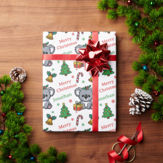 かわいいコアラのクリスマスツリーホリデー ラッピングペーパー