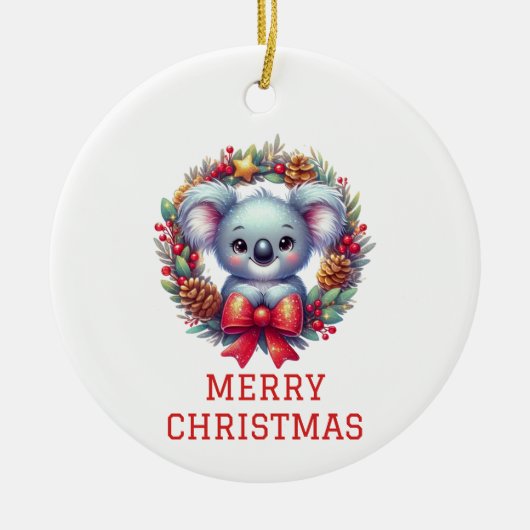 かわいいコアラのクリスマス セラミックオーナメント (正面)