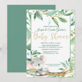 かわいいコアラのグリーン　男女兼用ベビーシャワー 招待状 (正面/裏面)