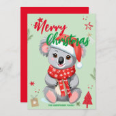 かわいいコアラのサンタさん クリスマス ホリデー 家族の名前 (正面/裏面)