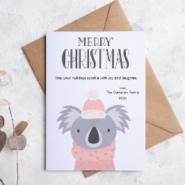 かわいいコアラのチェック柄 ペット愛好家のクリスマス フラットカード シーズンカード