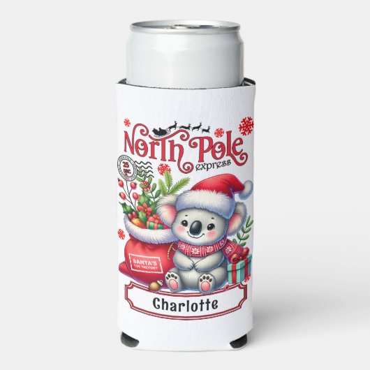 かわいいコアラのチャストマパーソナライズされたス名 スリム缶クーラー (Seltzer正面)