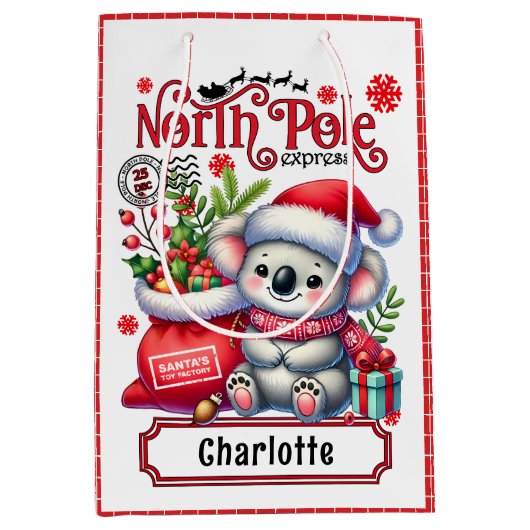 かわいいコアラのチャストマパーソナライズされたス名 ミディアムペーパーバッグ (正面)