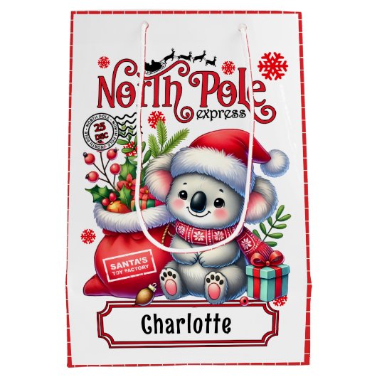 かわいいコアラのチャストマパーソナライズされたス名 ミディアムペーパーバッグ (裏面)