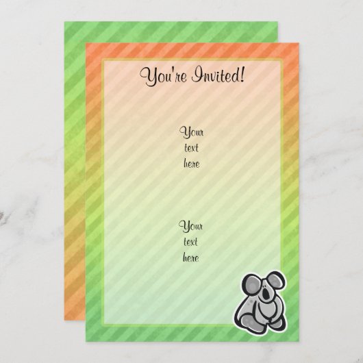 かわいいコアラのデザイン 招待状 (正面/裏面)