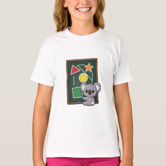 かわいいコアラの先生 黒板の形 キッズ Tシャツ (正面)