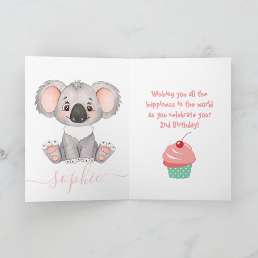 かわいいコアラの女の子の誕生日カード カード (内部)
