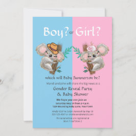 かわいいコアラの性別発表パーティー / ベビーシャワー 招待状