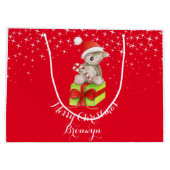 かわいいコアラの芸術はクリスマスの赤のギフトバッグを示しました ラージペーパーバッグ (裏面)