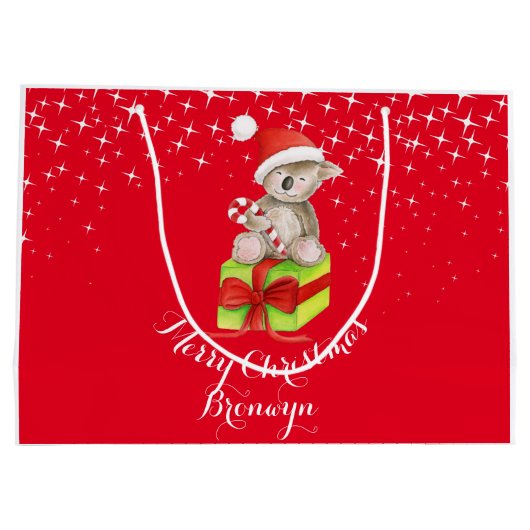 かわいいコアラの芸術はクリスマスの赤のギフトバッグを示しました ラージペーパーバッグ (裏面)