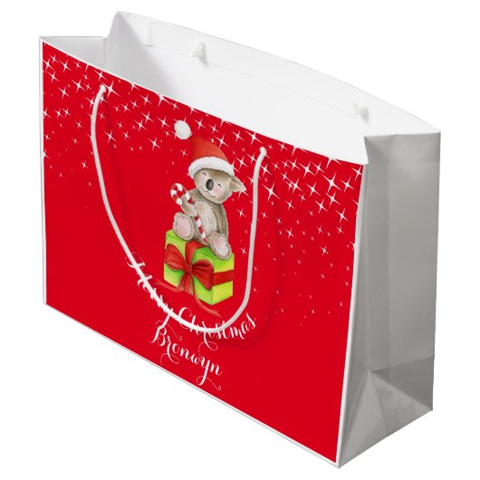 かわいいコアラの芸術はクリスマスの赤のギフトバッグを示しました ラージペーパーバッグ (裏面アングル)