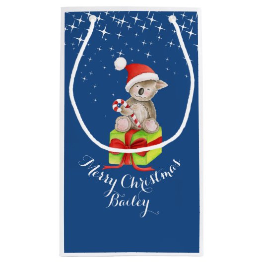 かわいいコアラの芸術はクリスマスの青のギフトバッグを示しました スモールペーパーバッグ (裏面)