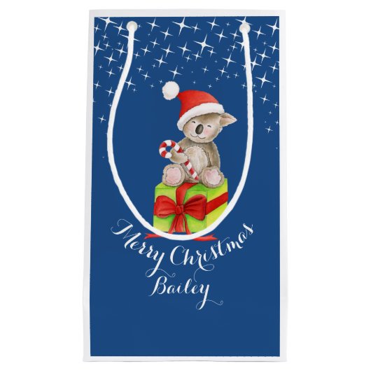 かわいいコアラの芸術はクリスマスの青のギフトバッグを示しました スモールペーパーバッグ (正面)