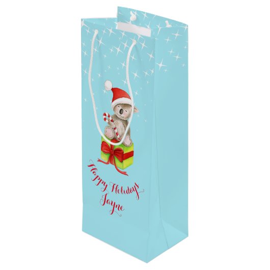 かわいいコアラの芸術はクリスマスの青のギフトバッグを示しました ワインギフトバッグ (裏面アングル)