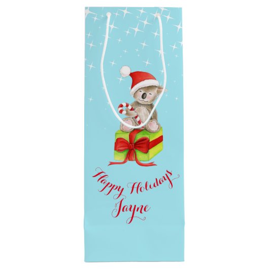 かわいいコアラの芸術はクリスマスの青のギフトバッグを示しました ワインギフトバッグ (裏面)