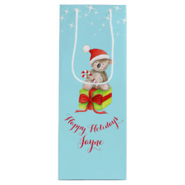 かわいいコアラの芸術はクリスマスの青のギフトバッグを示しました ワインギフトバッグ