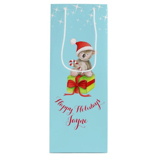 かわいいコアラの芸術はクリスマスの青のギフトバッグを示しました ワインギフトバッグ (正面)