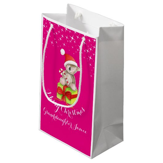 かわいいコアラの芸術はクリスマスをピンクのギフトバッグと示しました スモールペーパーバッグ (裏面アングル)
